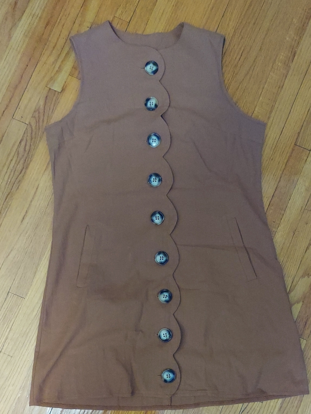 100% Cotton Sleeveless Scallop-Button Brown Women's Top by Poeselle